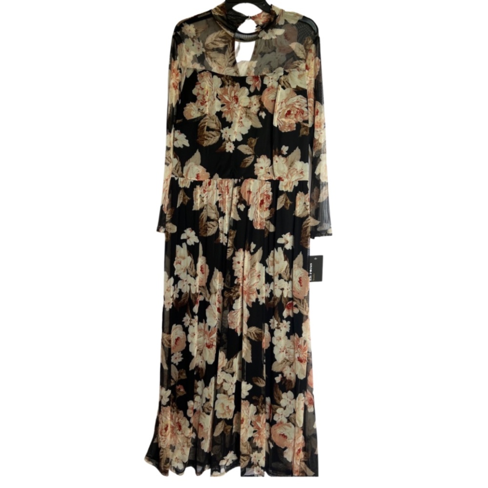 Chic Floral Long Sleeve Dress - Black and Cream
